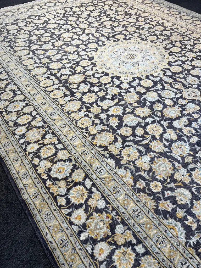 Very large Iranian Kashan hand knotted carpet w tendril floral designs. Some fading 4140 x 3100mm Image 1++