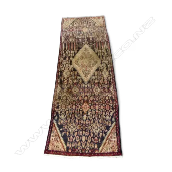 HAND KNOTTED WOOL PILE RUNNER some insect damage 2600x850mm