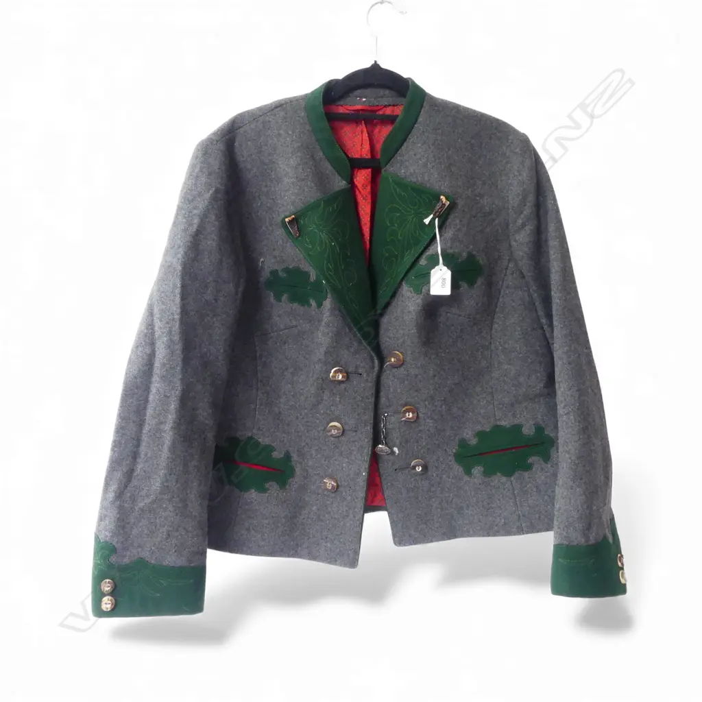 VINTAGE AUSTRIAN JACKET 'GAMSFRACKL' with shaped green stitched highlights + horn buttons etc 'Christa-Moden' label Image 1++