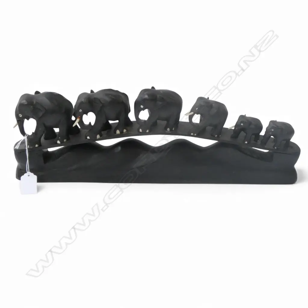 CARVED WOODEN ELEPHANT BRIDGE some tusks missing L.460mm Image 1++