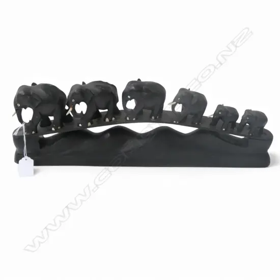 CARVED WOODEN ELEPHANT BRIDGE some tusks missing L.460mm