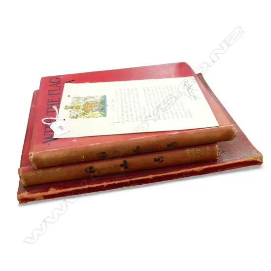 3 BOOKS; 2x WITH THE FLAG TO PRETORIA, CORONATION KING EDWARD VII 1902 + 1946 GEORGE R.I. VICTORY CARD 