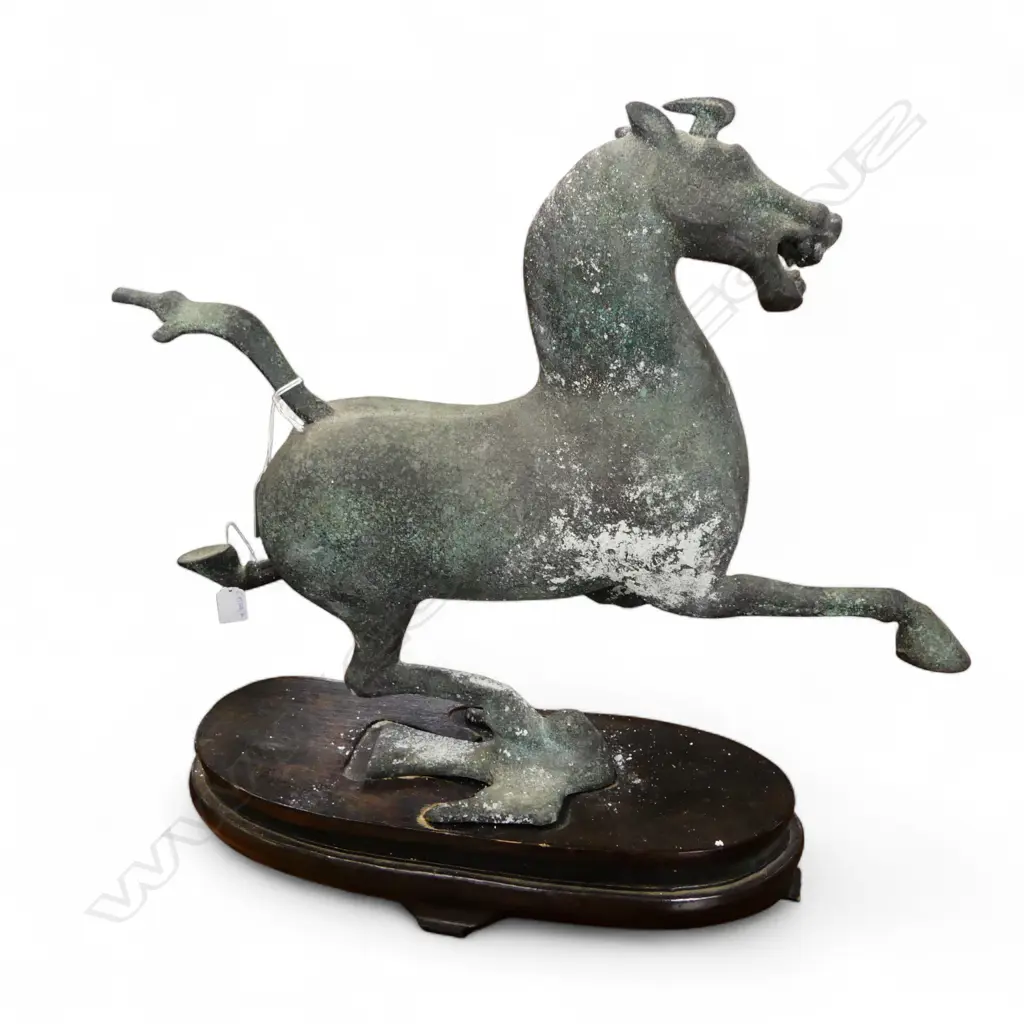 BRONZE or BRASS HORSE ON STAND H.400mm Copy of the famous Chinese artifact known as the Flying Horse of Gansu Image 1++