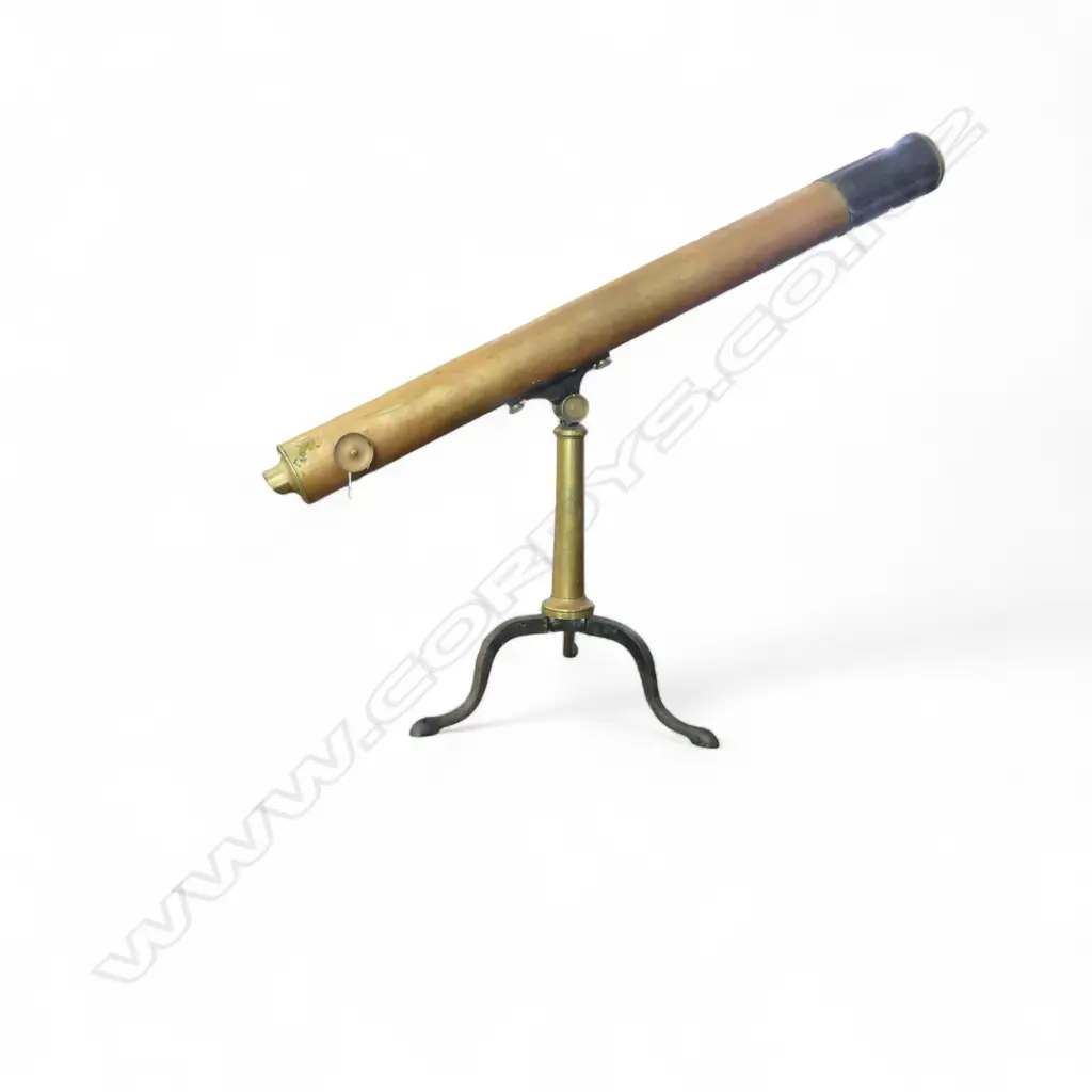 VINTAGE 'W. MACDONNELL & Co SYDNEY' BRASS TELESCOPE ON BRASS & IRON TRIPOD STAND L.1170mm Image 1++