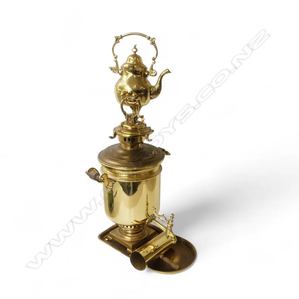 POLISHED BRASS SAMOVAR & TEAPOT ON TRAY H.230mm Image 1++