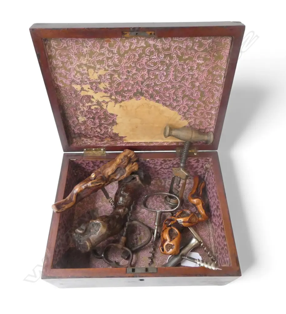 8 VINTAGE CORKSCREWS IN WOODEN BOX W.280mm Image 1++