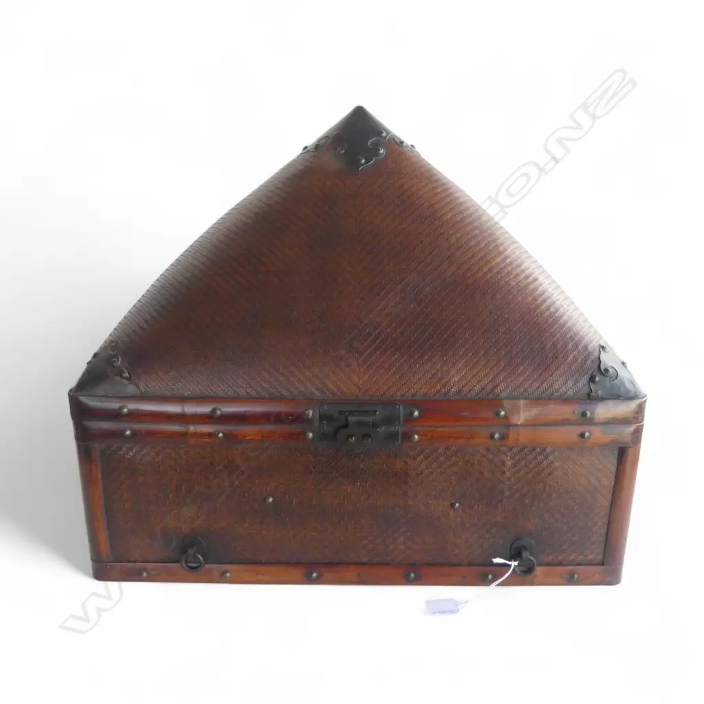 VINTAGE BONTOK STYLE TRUNK with RATTAN pyramid form lid and detailing 560x400x500mm Image 1++
