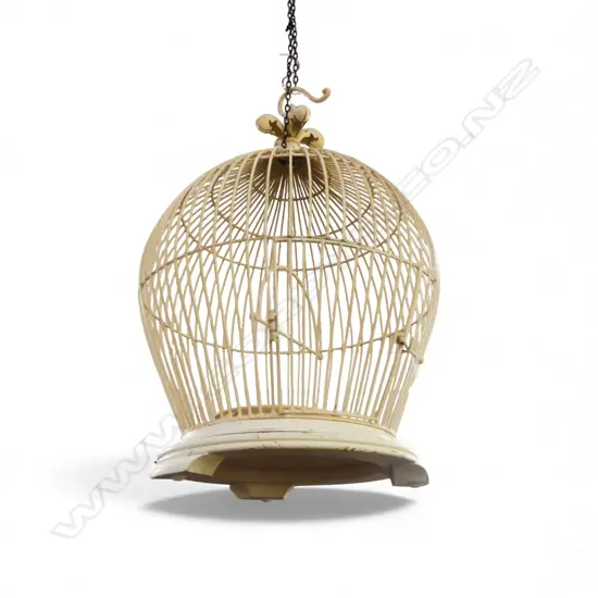 WHITE PAINTED WIRE BIRD CAGE H.720mm