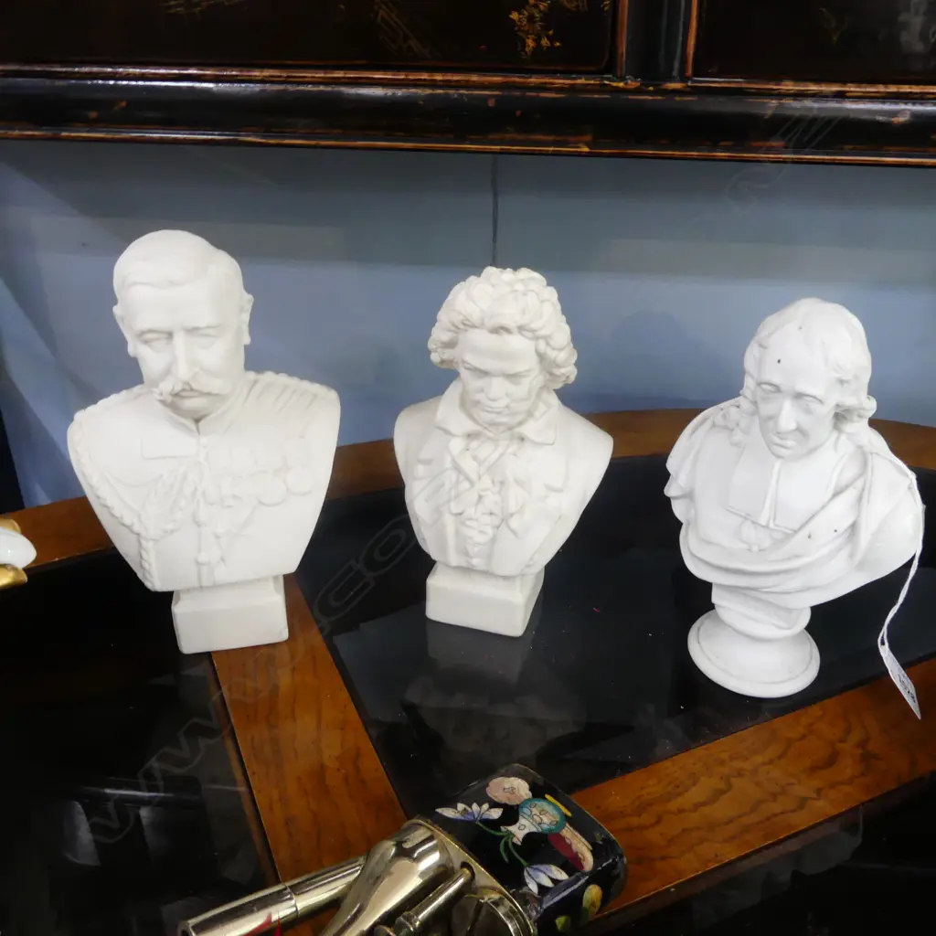 3 PARIAN WARE BUSTS; MILTON, BEETHOVEN, GENERAL BULLER H.200mm Image 1++