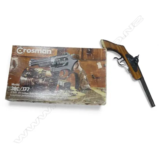 2 GUNS; CROSMAN 38C/.177 REVOLVER + DOUBLE BARREL TOY PISTOL