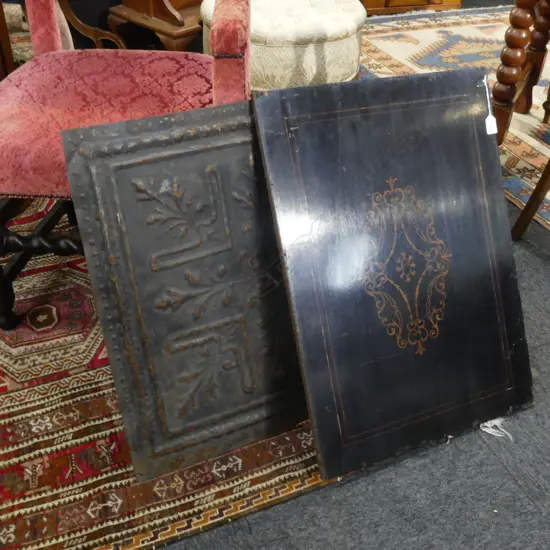 INLAID WOODEN PANEL 705x505mm, PRESSED TIN PANEL 635x615mm