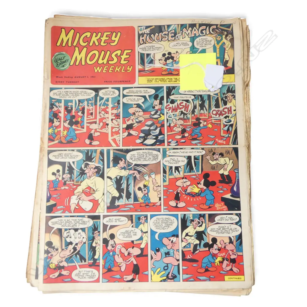 SEVEN VINTAGE 1953 MICKEY MOUSE COMICS, L.355MM W.265MM Image 1++
