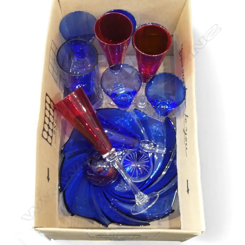 ASST. BLUE & RED GLASS INCL. 2 PAPERWEIGHTS Image 1++