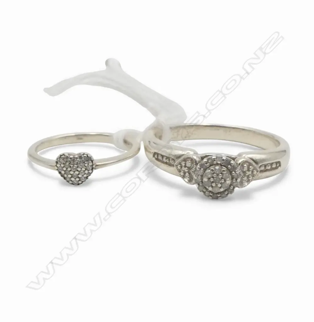 2 STG SILVER RINGS; DIAMOND + CZ 6.45gms Image 1++