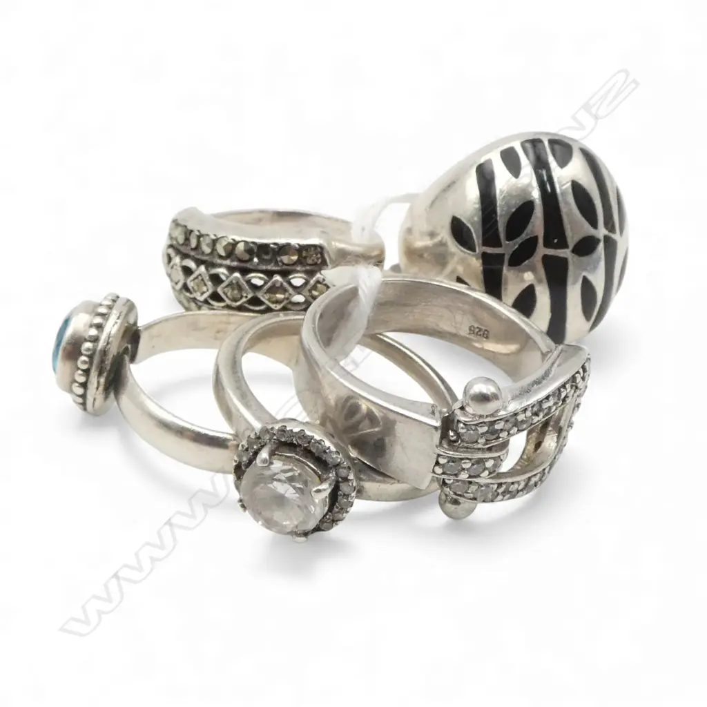 5 SILVER RINGS,1 w MARCASITES, 25.27gm Image 1++
