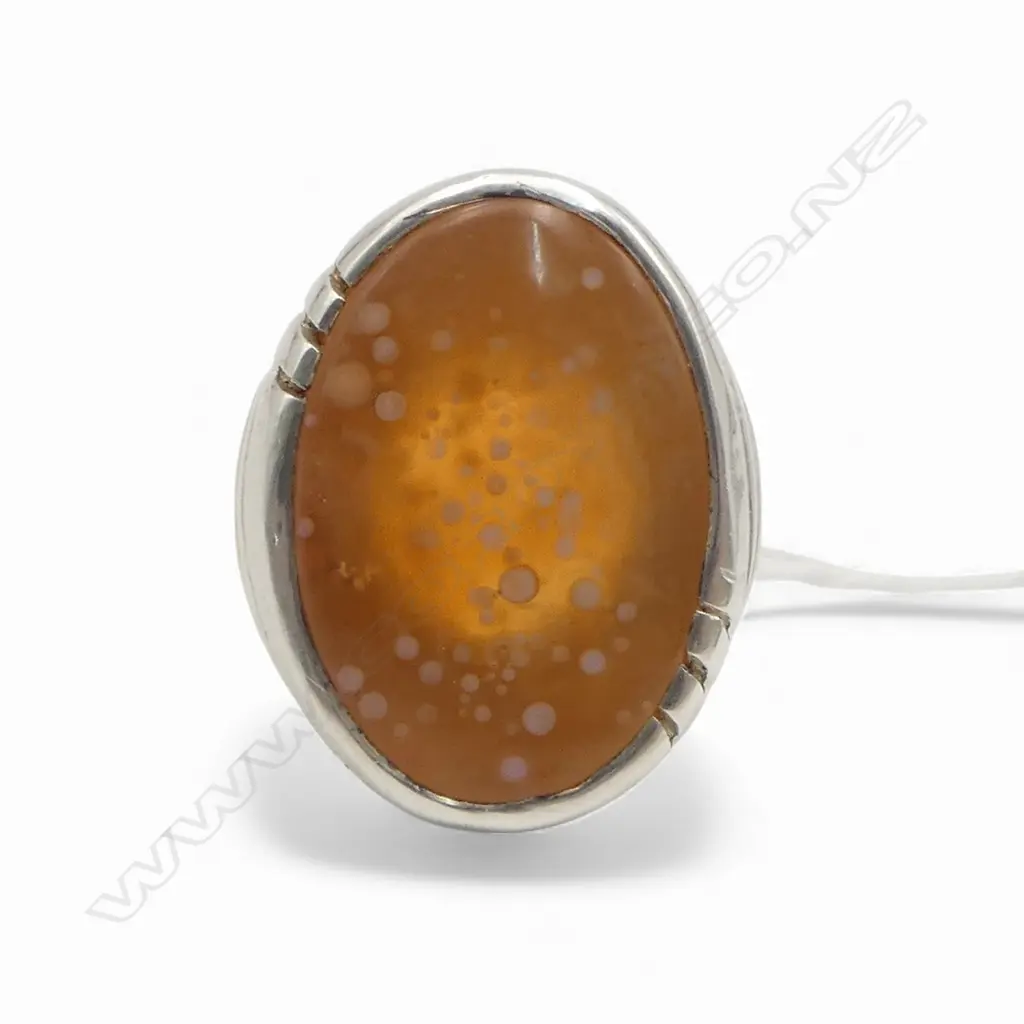 925 SILVER & YEMENI SPOTTED AGATE RING Image 1++