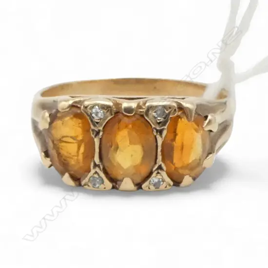 9ct CITRINE & DIAMOND RING 4.8gms 1 CITRINE SIZE S FAULTS TO STONES