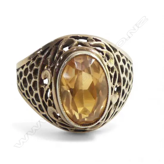 21CT YELLOW STONE RING, 5.5gms SIZE X