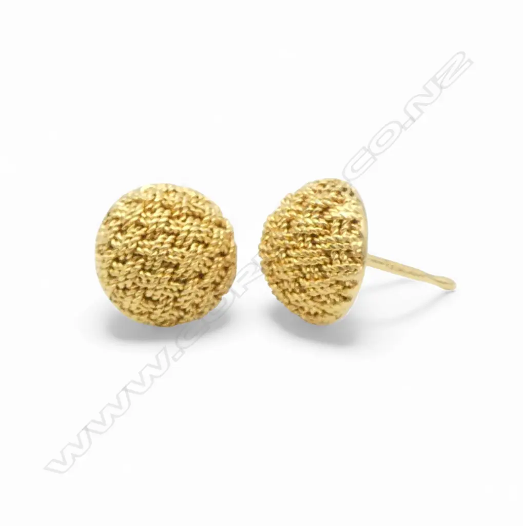 PR 18ct GOLD fine rope knot STUD EARRINGS no butterflies 3.1gms Image 1++