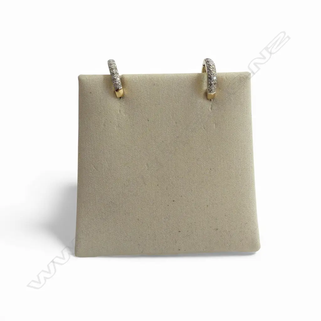 PR 9ct GOLD & half multi DIAMOND set EARRINGS hinged HUGGIE STYLE 1.8gms Image 1++