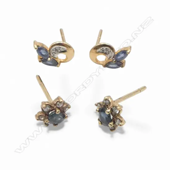 2 PAIRS OF 9ct GOLD & GEM SET STUD EARRINGS
