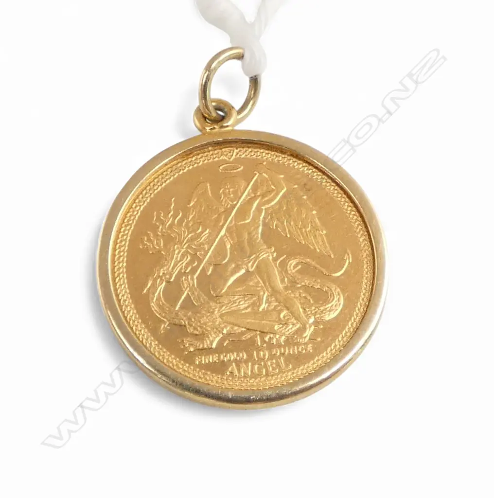 1987 ISLE OF MAN Gold 1/10 ounce ANGEL COIN in GOLD FRAME  3.76gms total Image 1++