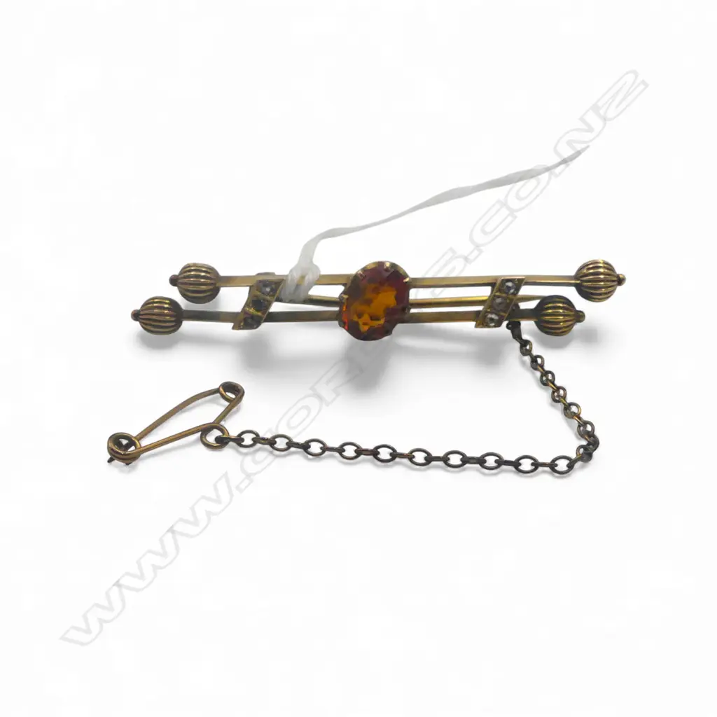 VICTORIAN 15ct GOLD GEM SET BAR BROOCH 4.56gms Image 1++