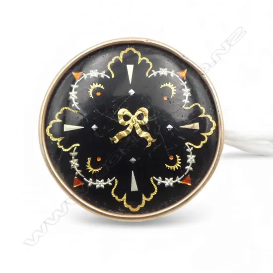 VINTAGE 9ct GOLD & ENAMEL DISC BROOCH 3.6gms