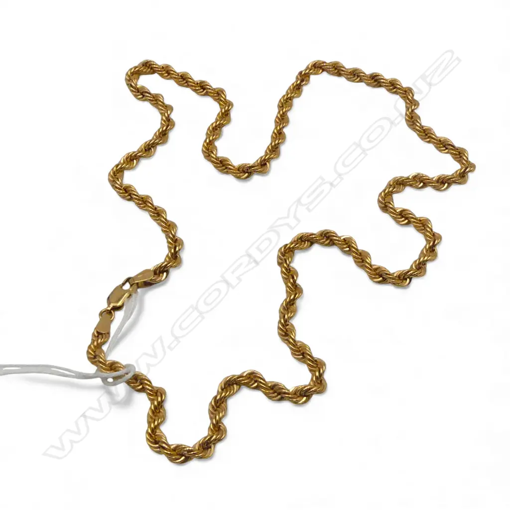 9ct GOLD UNIFORM  HOLLOW ROPE TWIST NECK CHAIN L.520mm 9.5gms Image 1++