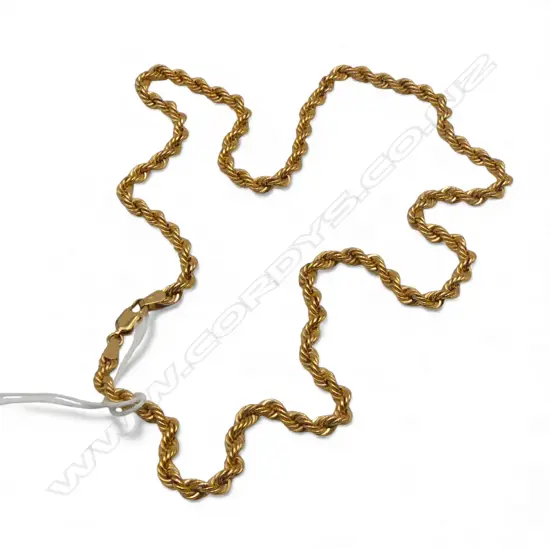9ct GOLD UNIFORM  HOLLOW ROPE TWIST NECK CHAIN L.520mm 9.5gms