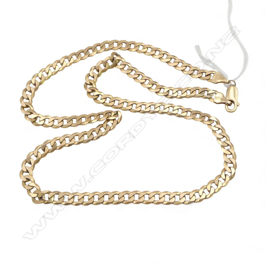 9ct YELLOW GOLD flat curb link NECK CHAIN L.480mm 22.7gms Image 1++
