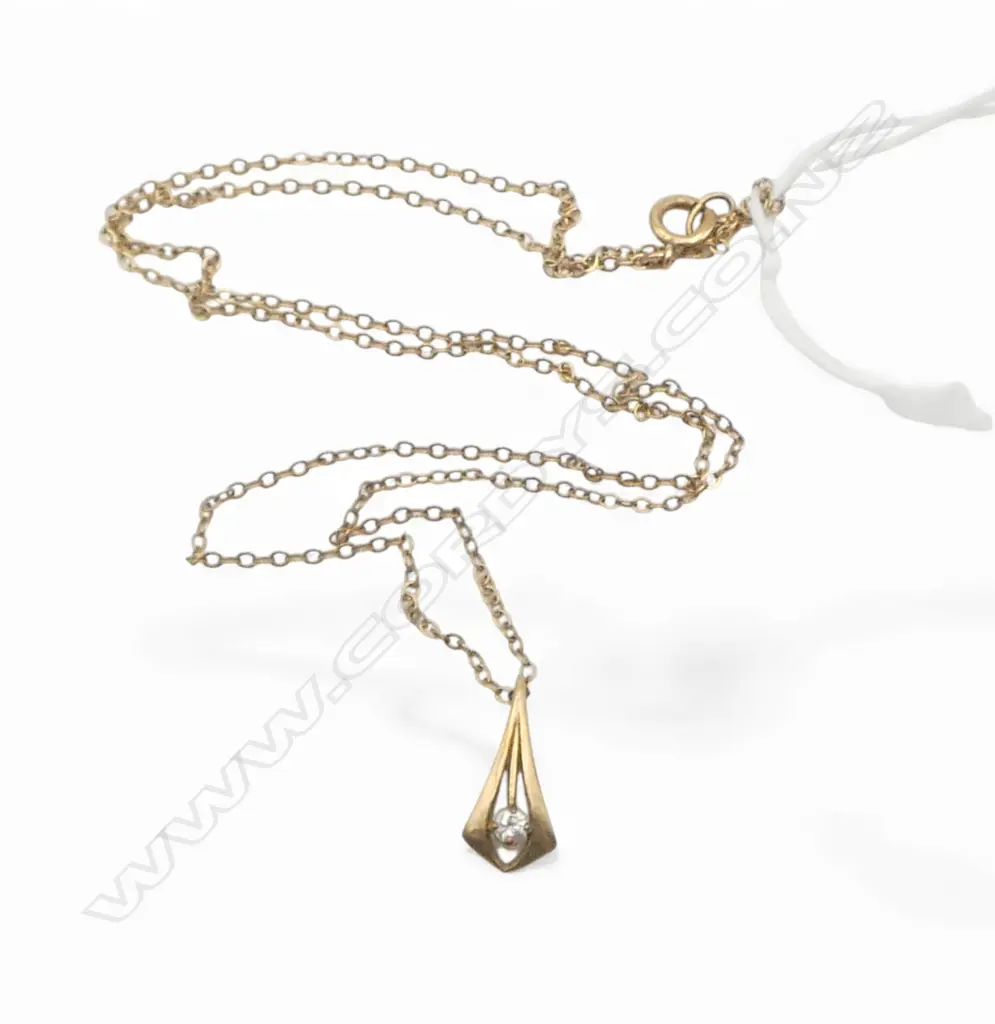 9ct GOLD fine rope NECKLACE with DIAMOND PENDANT 1.3gms Image 1++