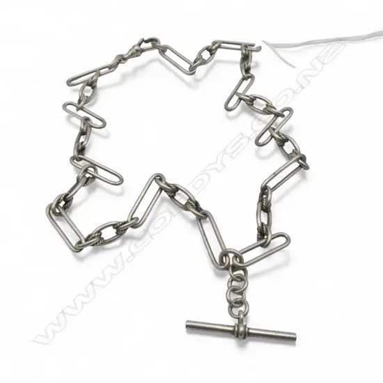 SILVER ALBERT CHAIN w T BAR, 30.70gm