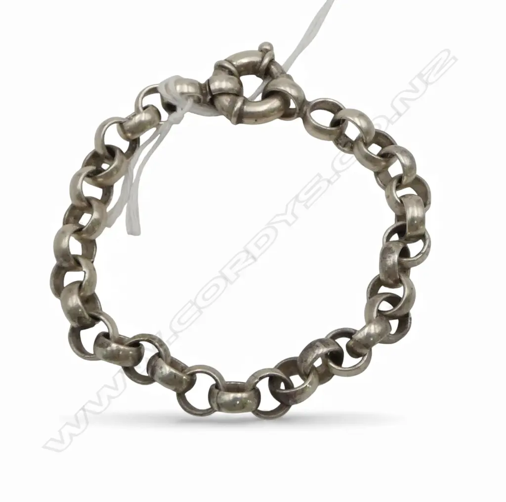 SILVER BELCHER LINK BRACELET w sprung ring clasp 24gms Image 1++