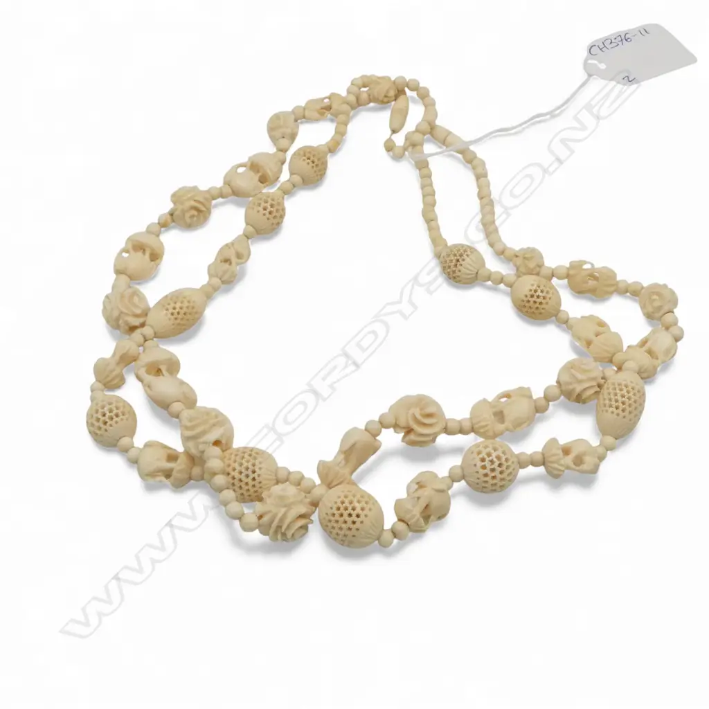 2 IVORY CARVED BEAD NECKLACES  Image 1++
