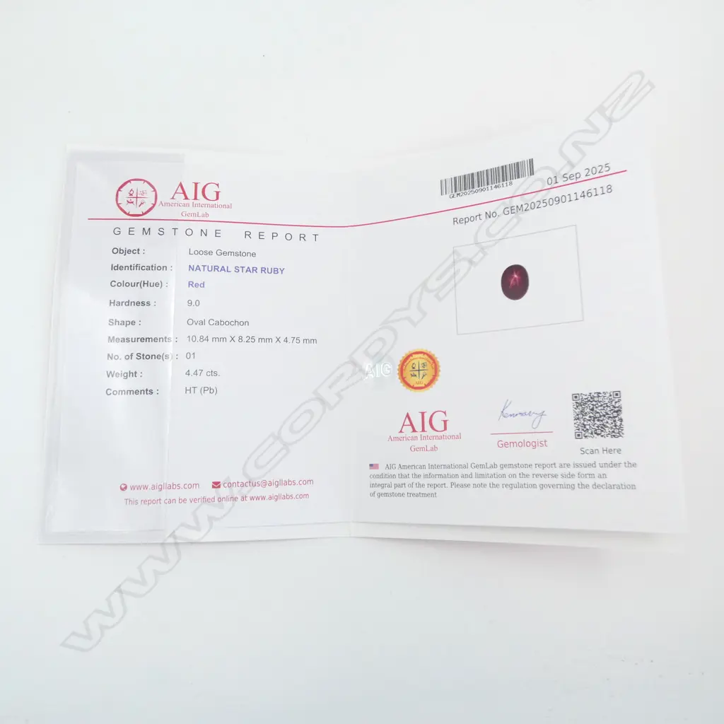 STAR RUBY DRESS RING, AIG REPORT, stone heat treated Image 1++