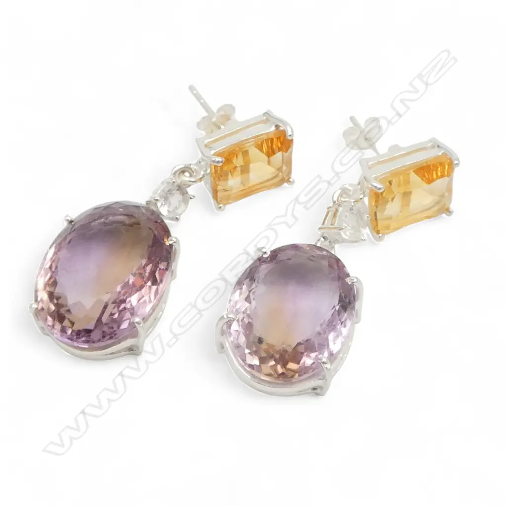 PR SILVER CITRINE & AMYTRINE EARRINGS Image 1++
