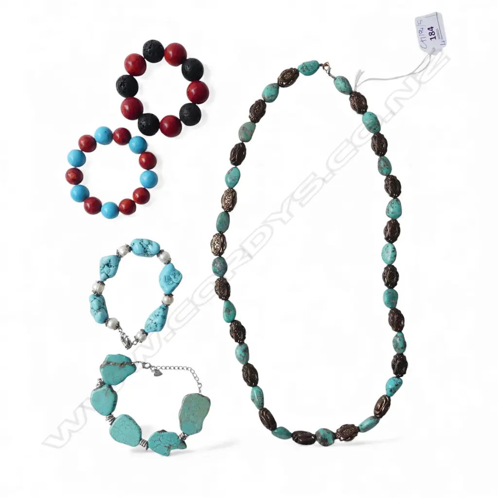 4 BRACELETS + NECKLACE; TURQUOISE ETC Image 1++