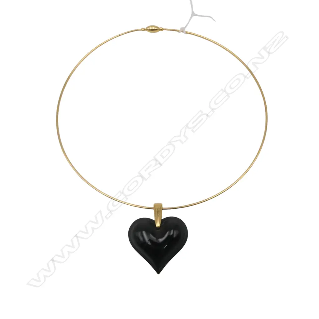 CHOKER STYLE LALIQUE NECKLACE w BLACK CRYSTAL HEART CHARM, valuation Image 1++
