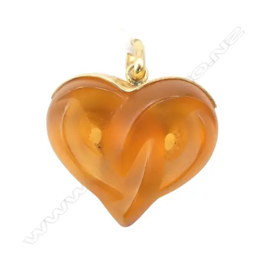 LALIQUE AMBER CRYSTAL HEART PENDANT, bail stamped Lalique