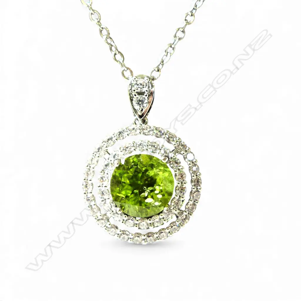 PERIDOT & CZ PENDANT on CHAIN, 3.09ct w AIG CERTIFICATION Image 1++