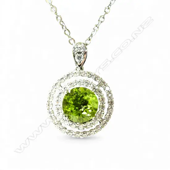 PERIDOT & CZ PENDANT on CHAIN, 3.09ct w AIG CERTIFICATION