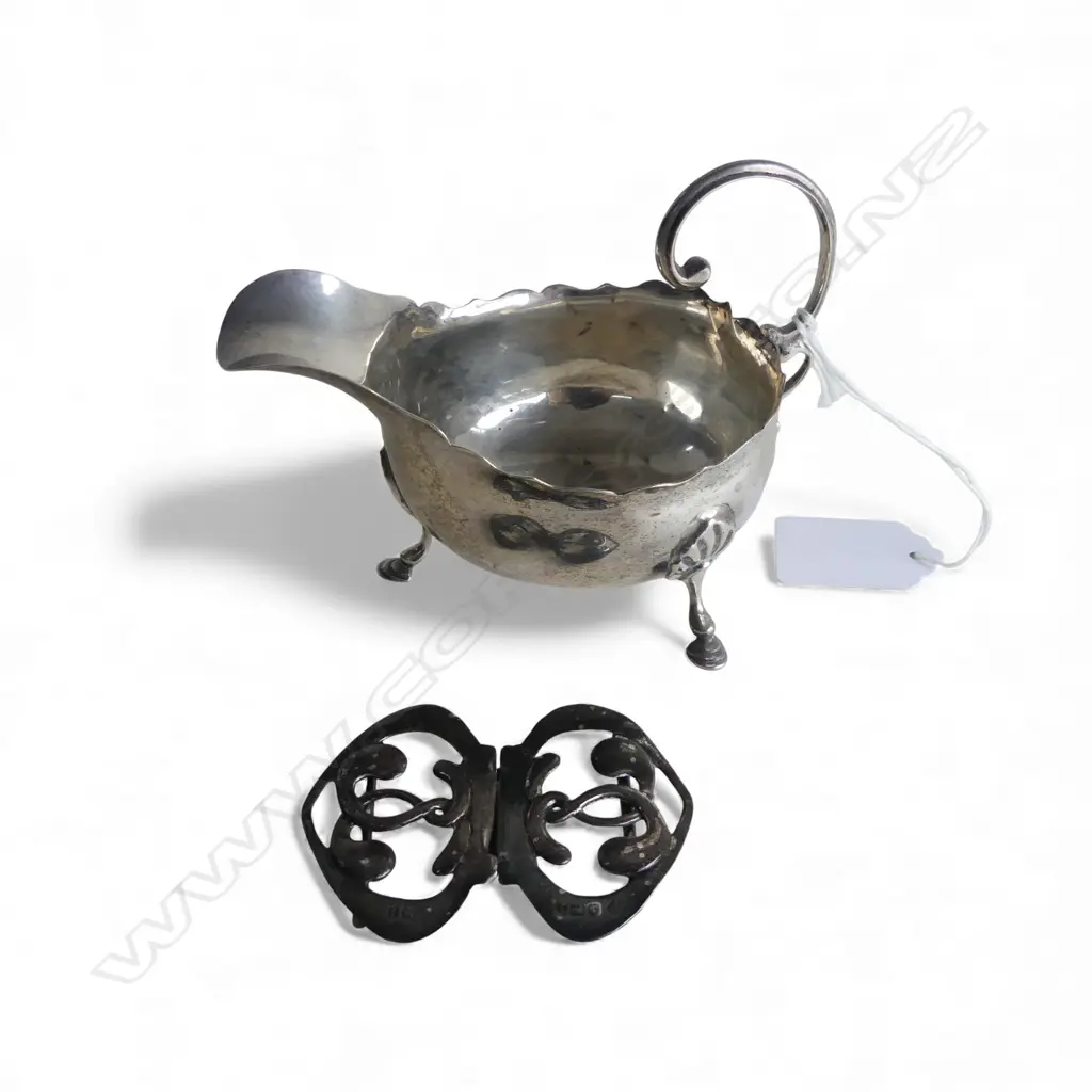 STG SILVER CREAM JUG, B'HAM 1903, 78gms + STG BELT BUCKLE, 20gms Image 1++