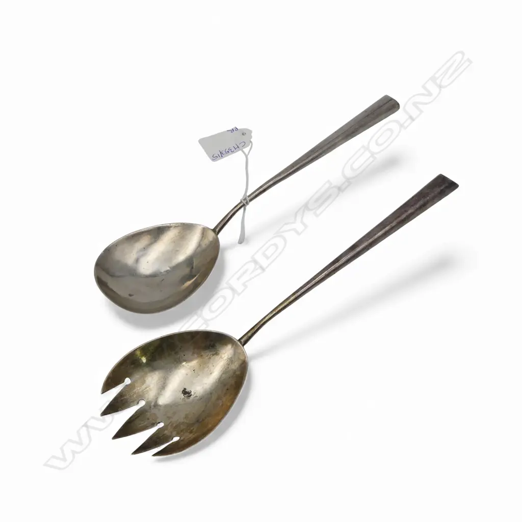 PR STG SILVER SALAD SERVERS, B'HAM 1909 L.240mm 113gms Image 1++