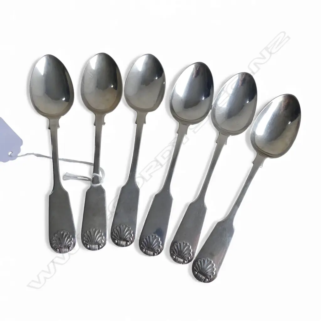 6 STG SILVER SHELL PATTERN TEA SPOONS, 101gms Image 1++