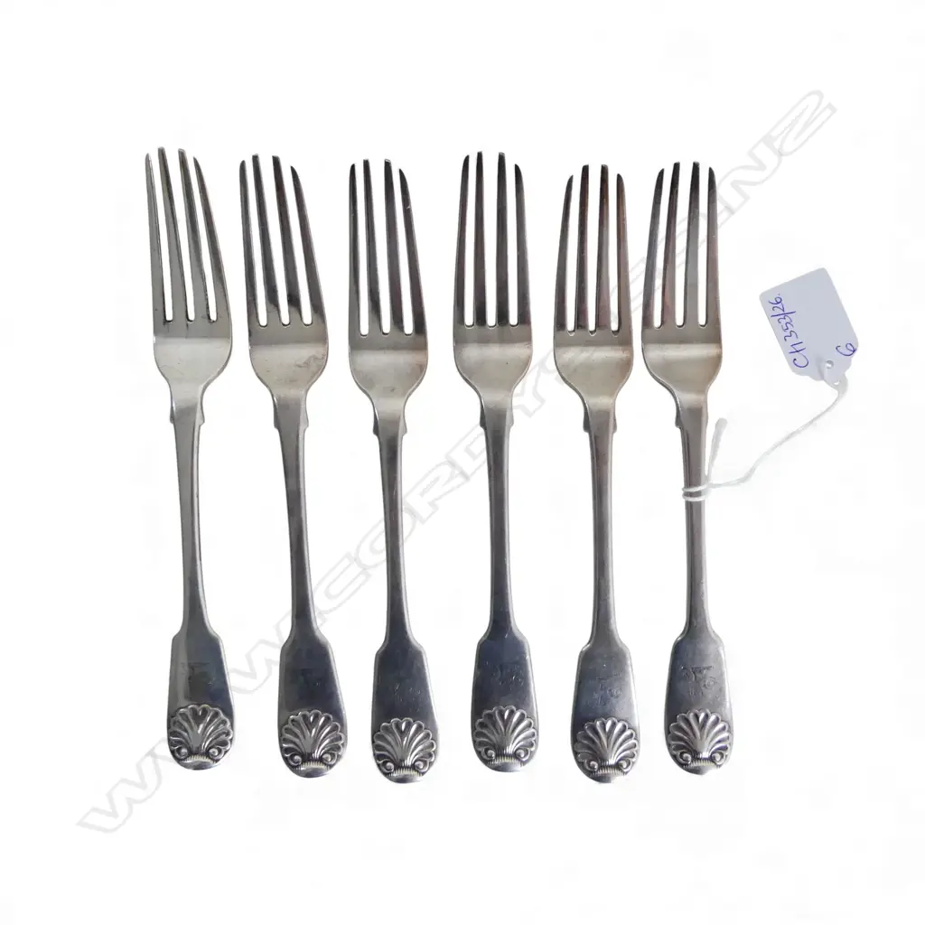 SET OF 6 GEORGIAN STG SILVER FORKS, William Chawner II, LONDON 1821 427gms Image 1++