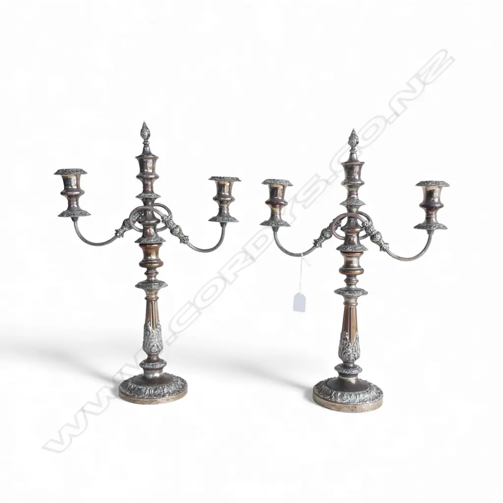 2 EARLY 20thC SILVER OVER COPPER CANDELABRA H.500mm Image 1++