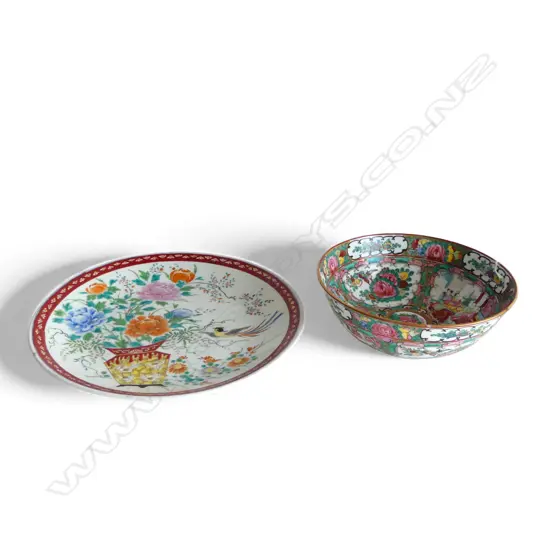 ORIENTAL FAMILLE ROSE BOWL 230mm dia & PLATE 315mm dia