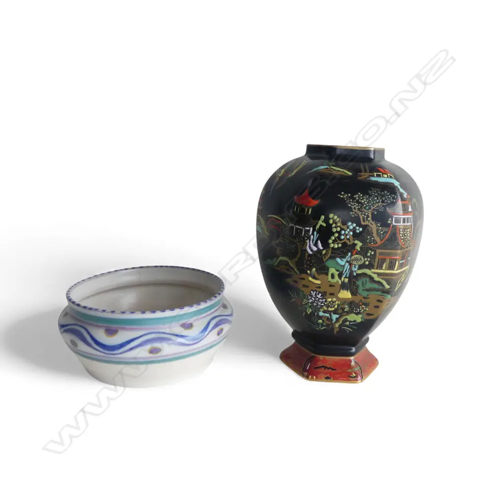 CARLTON WARE VASE H.220mm, POOLE BOWL 175mm dia hairline, Image 1++