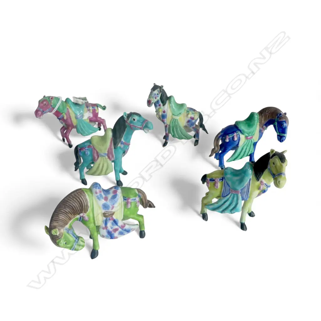 6 CHINESE MINIATURE POLYCHROMATIC CHINESE HORSES H 75mm AVG SOME AF  Image 1++